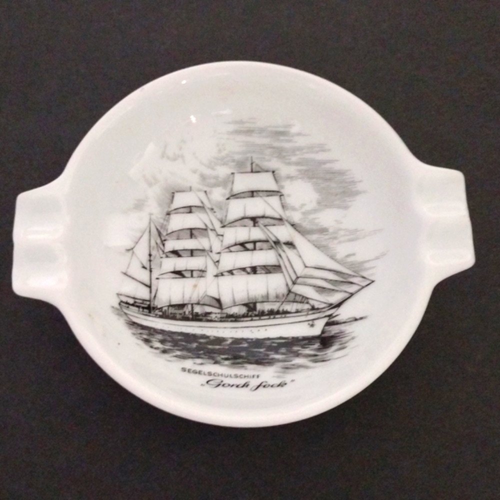 Vintage German AK Kaiser Porcelain Ashtray Gorch Fock Ship Collectible Decor